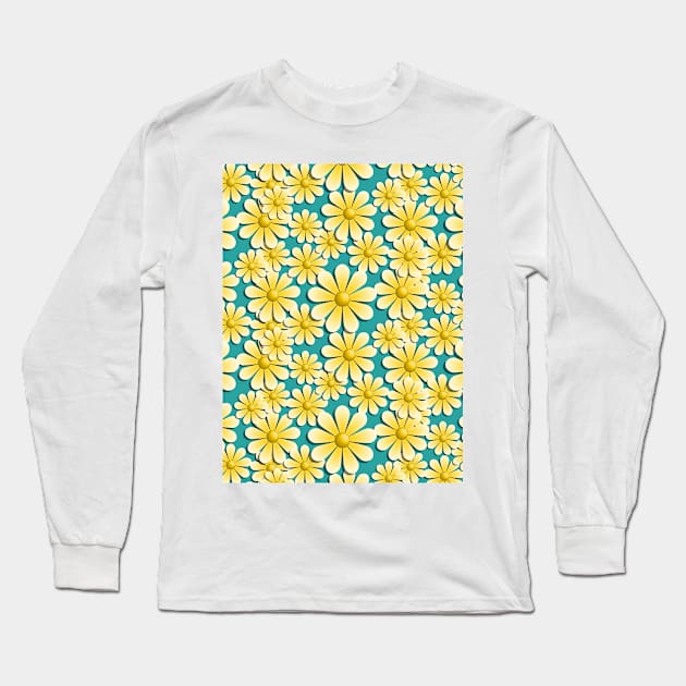 Daisy Flowers Splash Long Sleeve T-Shirt by Designoholic